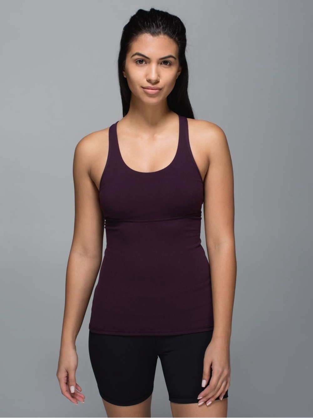 Lululemon Built In Bra Crossback Tank Blck Cherry Mesh Sz 10 GUC $58 MSRP Summer
